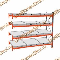 Стеллаж с выкатными платформами дополнительная секция 3000*2700*1050 4 яруса 12 платформ - uralbiznesstroi.ru – Пермь