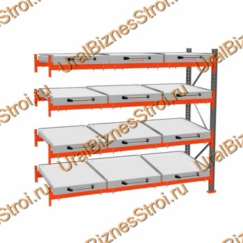 Стеллаж с выкатными платформами дополнительная секция 2000*2700*1050 4 яруса 12 платформ - uralbiznesstroi.ru – Пермь