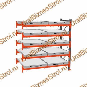 Стеллаж с выкатными платформами дополнительная секция 2500*1800*1050 5 ярусов 10 платформ - uralbiznesstroi.ru – Пермь