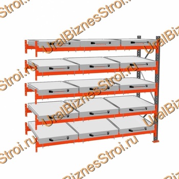 Стеллаж с выкатными платформами дополнительная секция 3000*2700*1050 5 ярусов 15 платформ - uralbiznesstroi.ru – Пермь