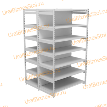 Торговый островной стеллаж (Усиленный с передней стойкой) 2350*300*1200 7 полок - uralbiznesstroi.ru – Пермь