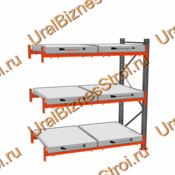 Стеллаж с выкатными платформами дополнительная секция 2000*1800*1050 3 яруса 6 платформ - uralbiznesstroi.ru – Пермь