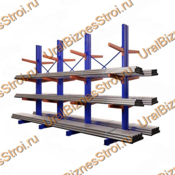Стеллаж консольный двусторонний 4000x1150x2020 мм тяжелый 5 ярусов - uralbiznesstroi.ru – Пермь