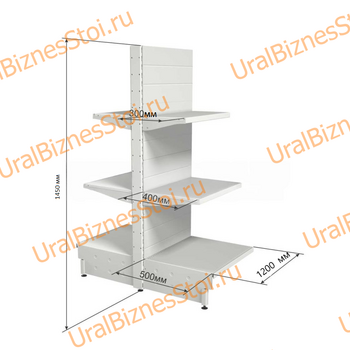 Торговый островной стеллаж 1450*500*1200 3 полки - uralbiznesstroi.ru – Пермь